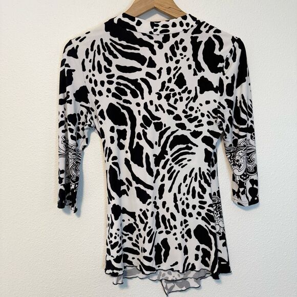 Joseph Ribkoff Black & White Patterned Wrap Top Size 8 - Picture 5 of 7